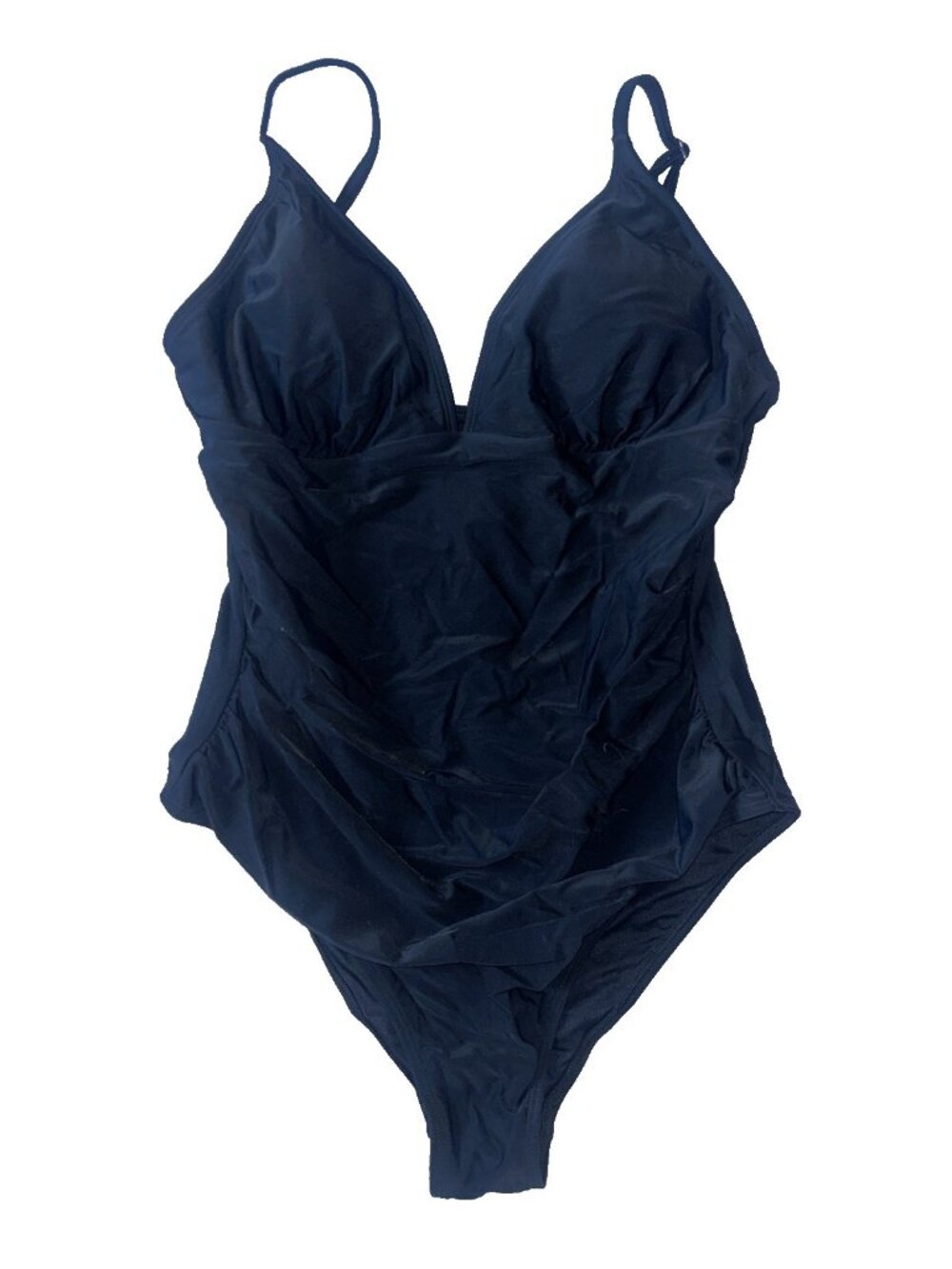 Cupshe Black One Piece Swimsuit V Neckline Ruched Sides/Tummy Size L NWT
